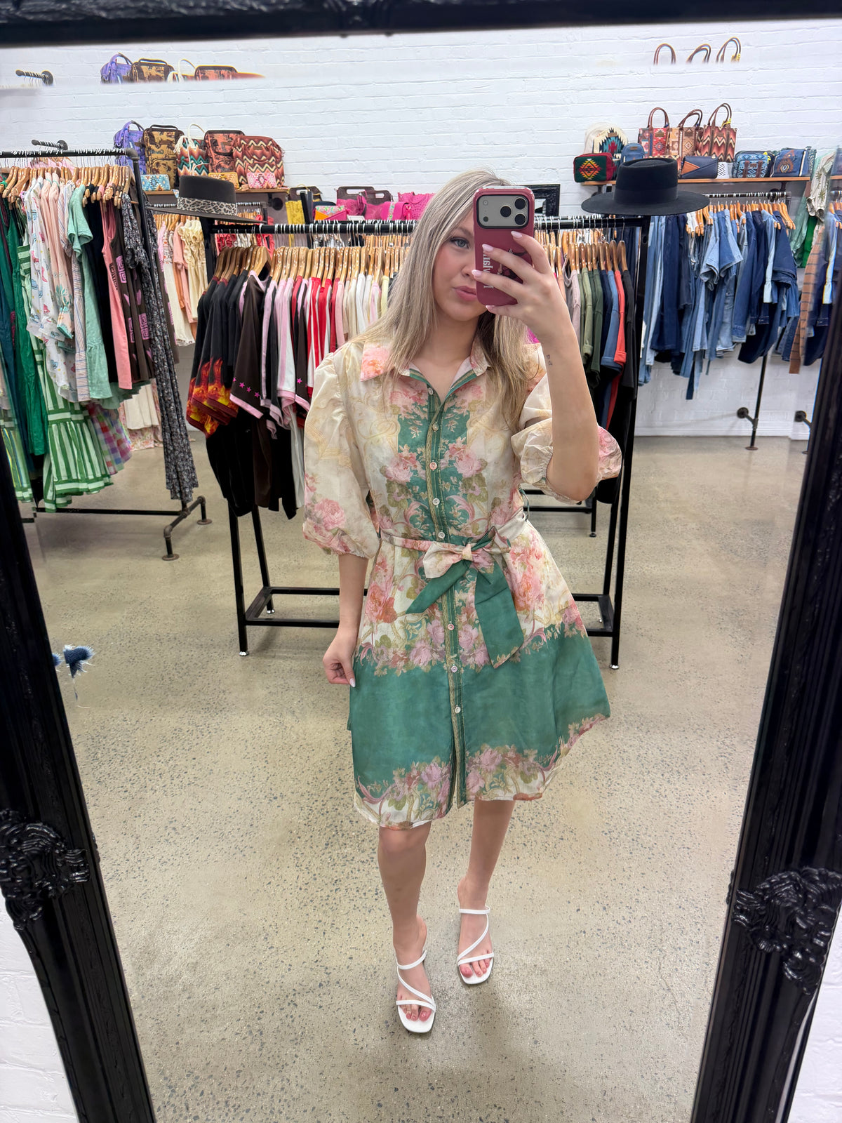 Bridget Dress - Cream and Green Floral