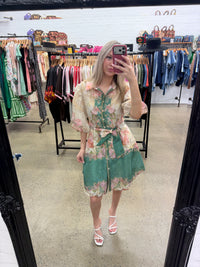 Bridget Dress - Cream and Green Floral