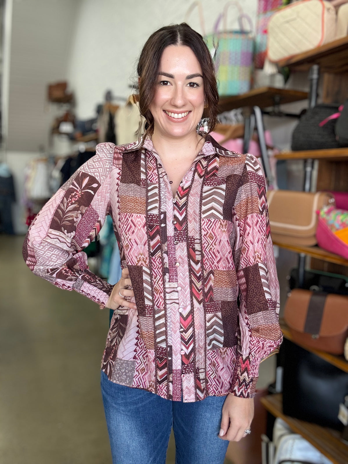Lena Top - Burgundy Abstract