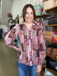 Lena Top - Burgundy Abstract