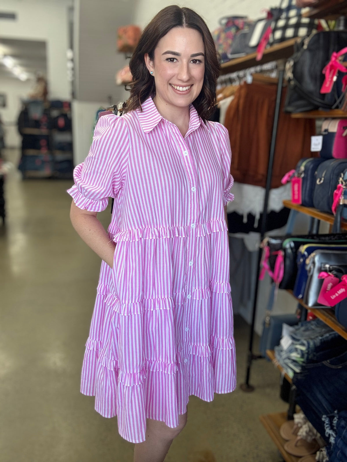 Mia Dress - Stripe Pink