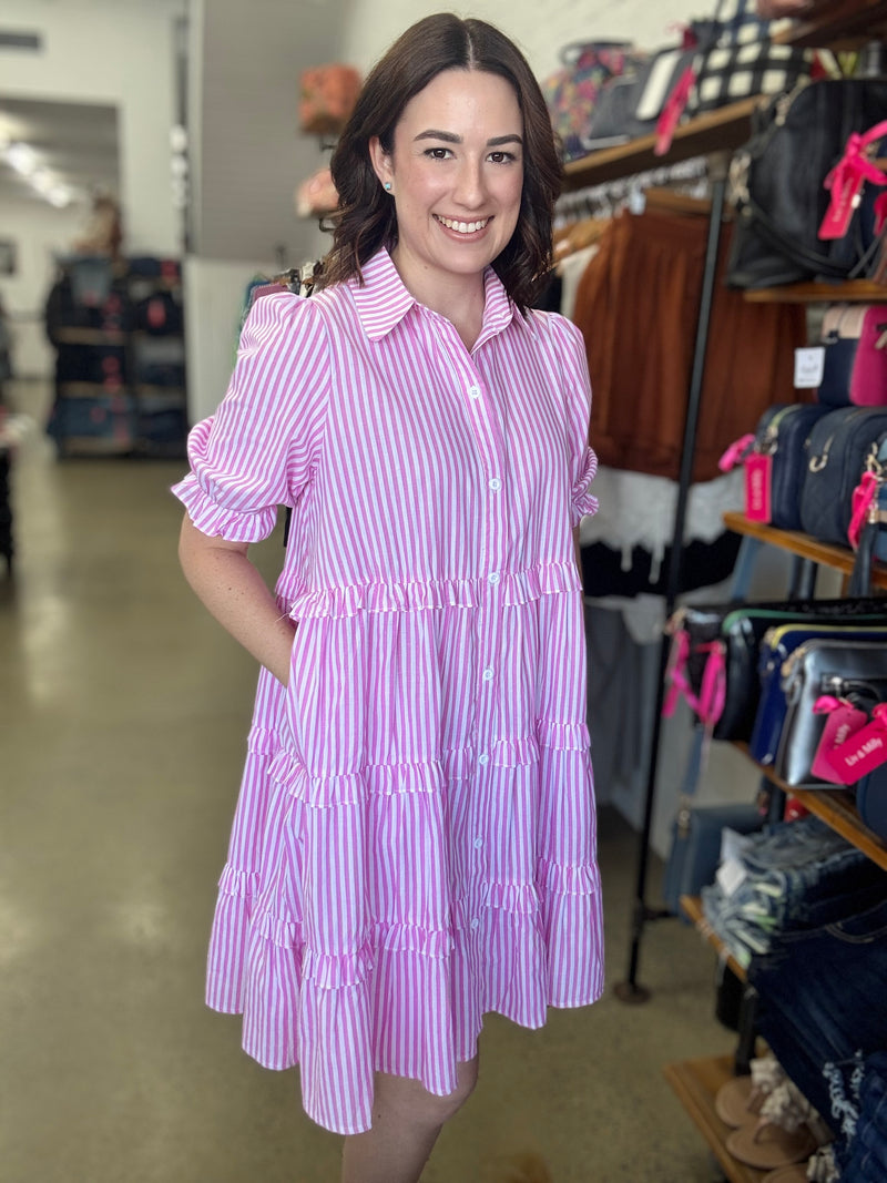 Mia Dress - Stripe Pink