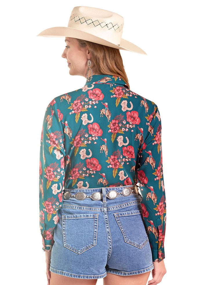 Rock and Roll - Floral Print Long Sleeved Snap (LWN2S08856)