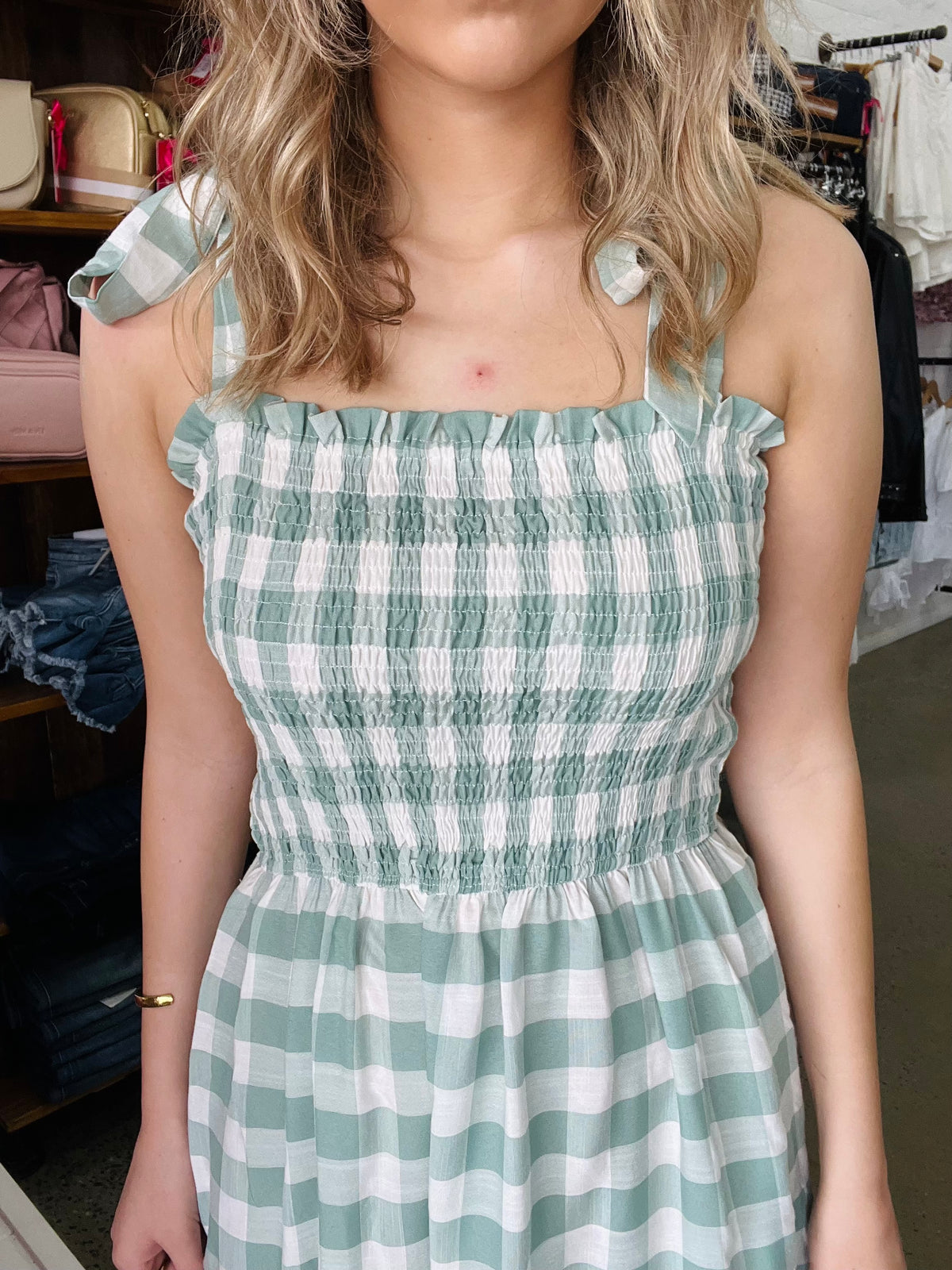 Thea Dress - Sage Gingham