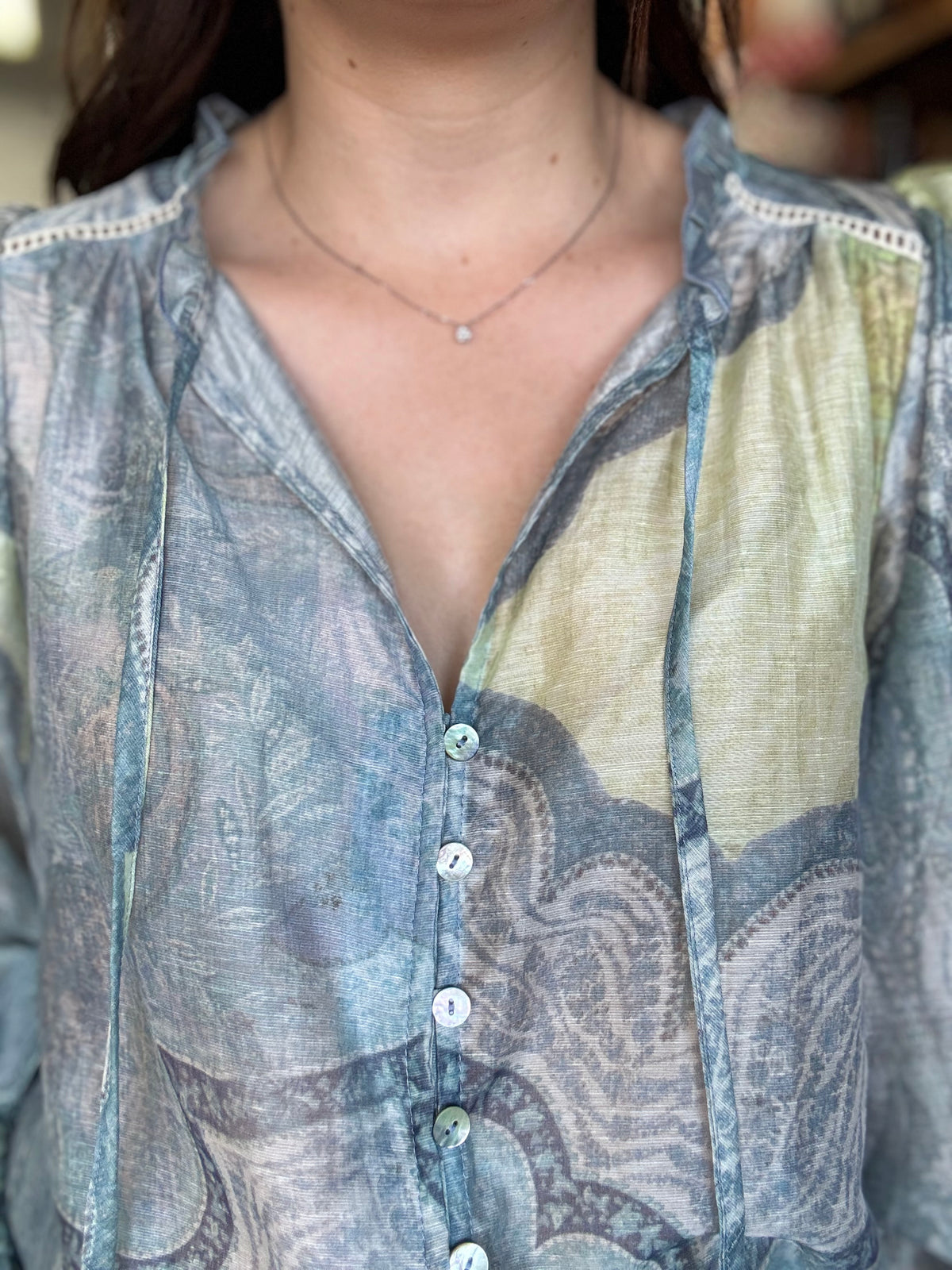 Skyla Top - Blue & Green Paisley