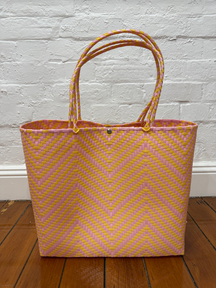 Recycled Plastic Medium Tote Bag - Yellow & Pink