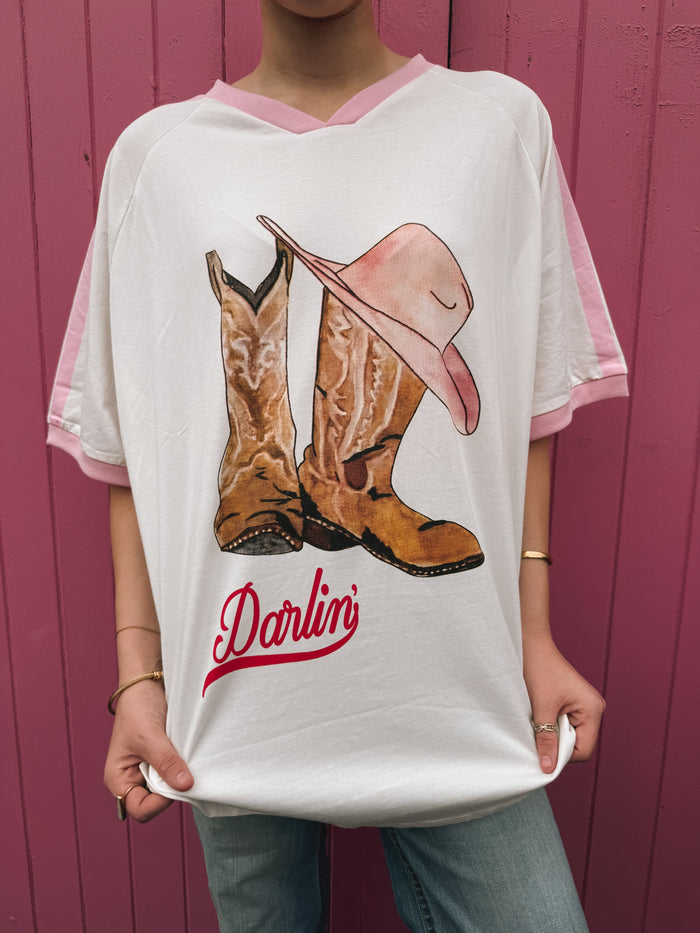 Darlin' Oversized Tee - White & Pink