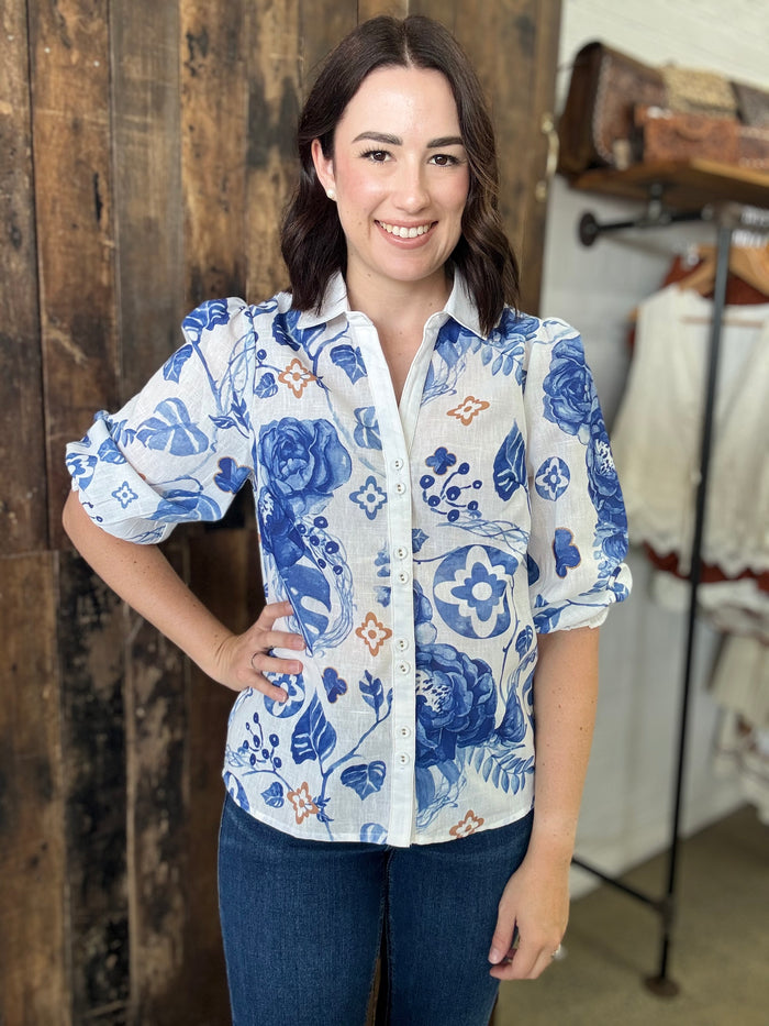 Mabel Top - Blue Floral