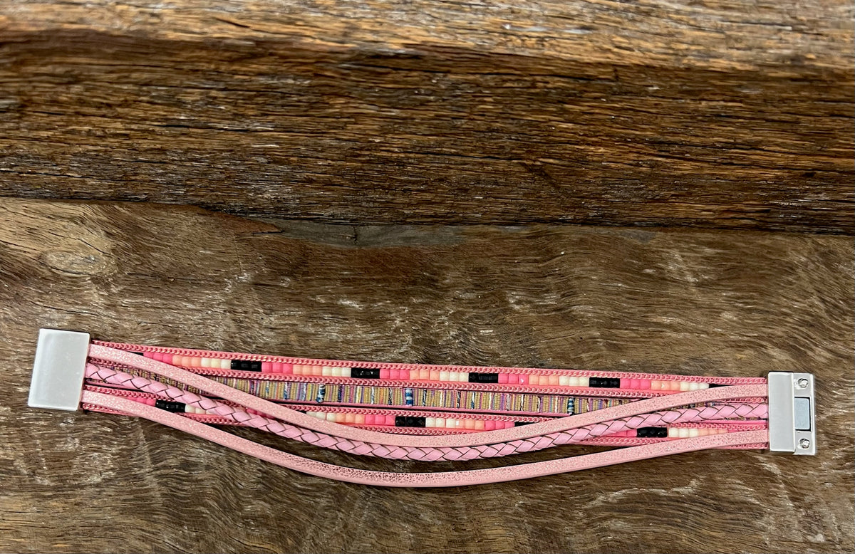 Braided Bead Magnetic Bracelet - Pink