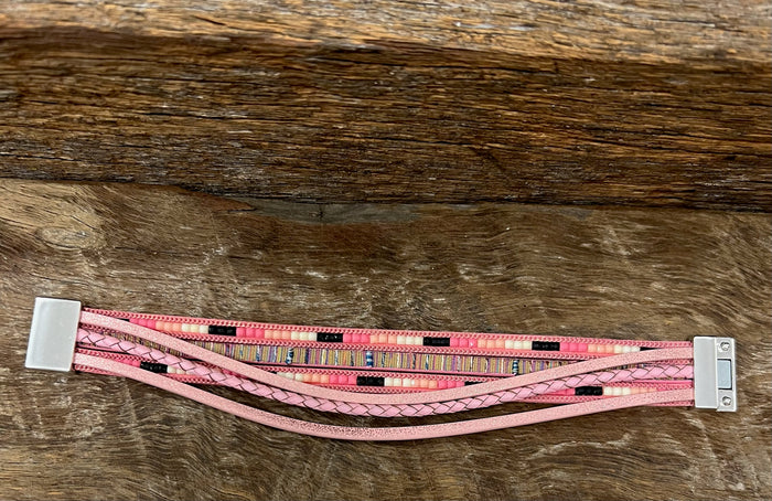 Braided Bead Magnetic Bracelet - Pink