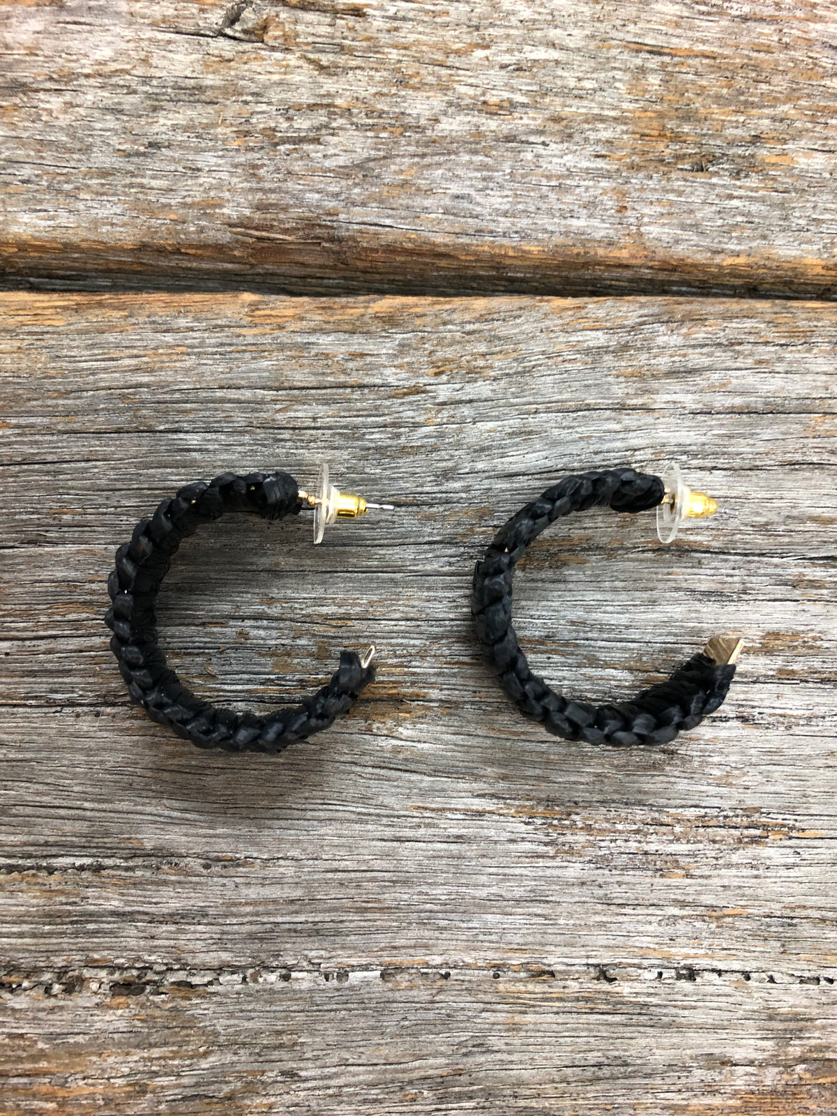 Western Earrings - Straw Hoop Black