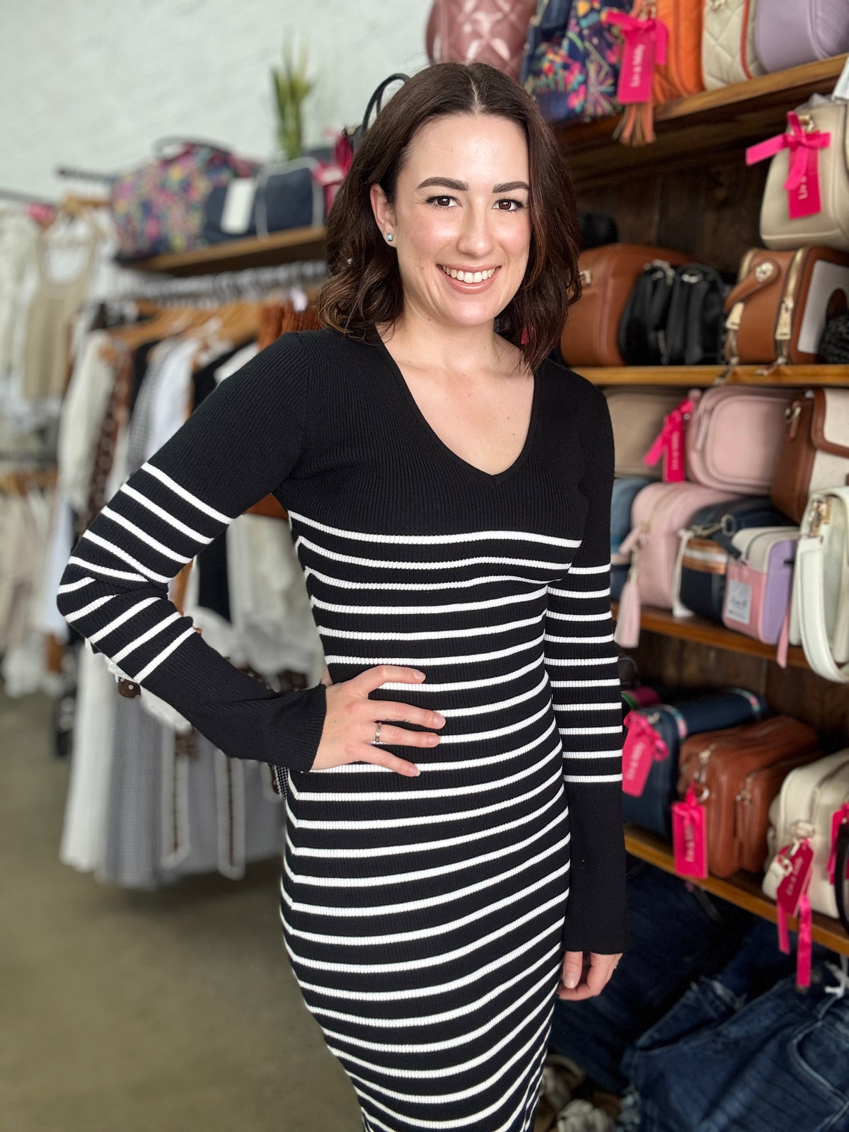 Milani Dress - Black & White Stripe