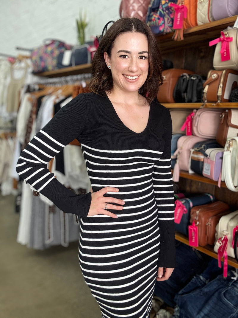 Milani Dress - Black & White Stripe