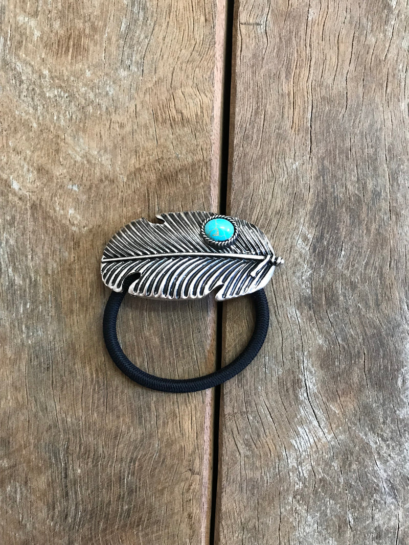 Western Hair Piece - Silver and Turquoise Feather Hairband