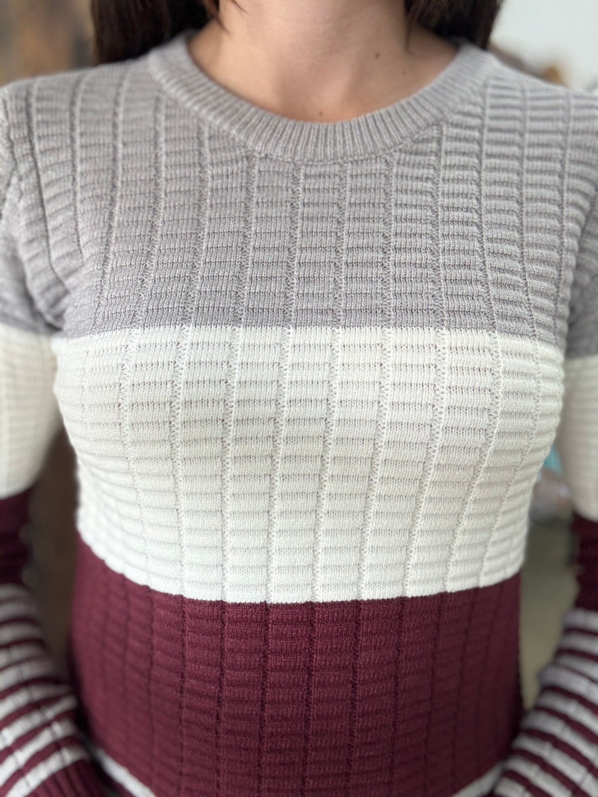 Myra Knit - Burgundy Stripe