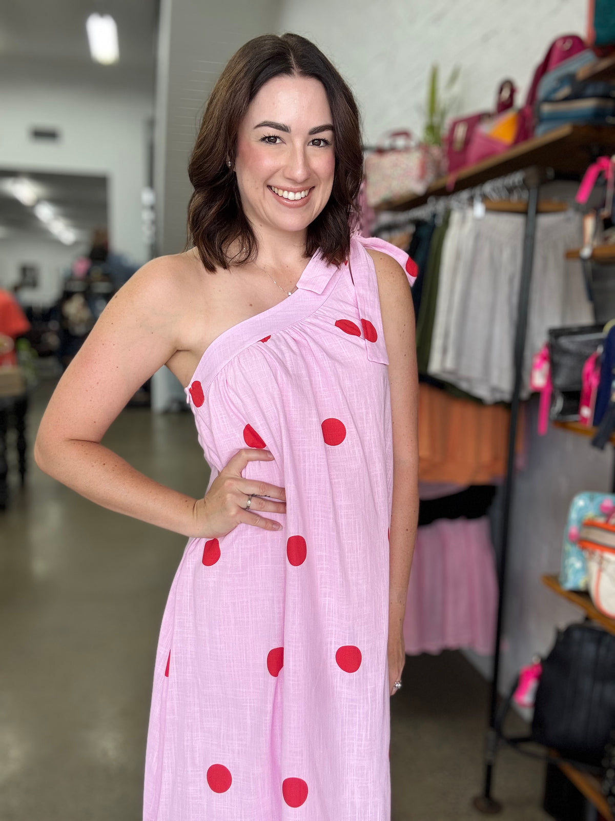 One Shoulder Florence Maxi - Pink & Red