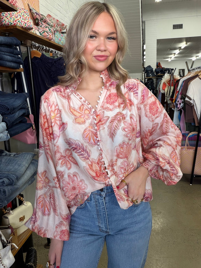 Bloom Top - Coral Print