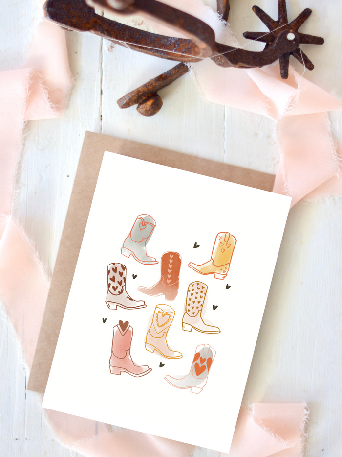 Greeting Card - Vintage Cowboy Boots with Hearts