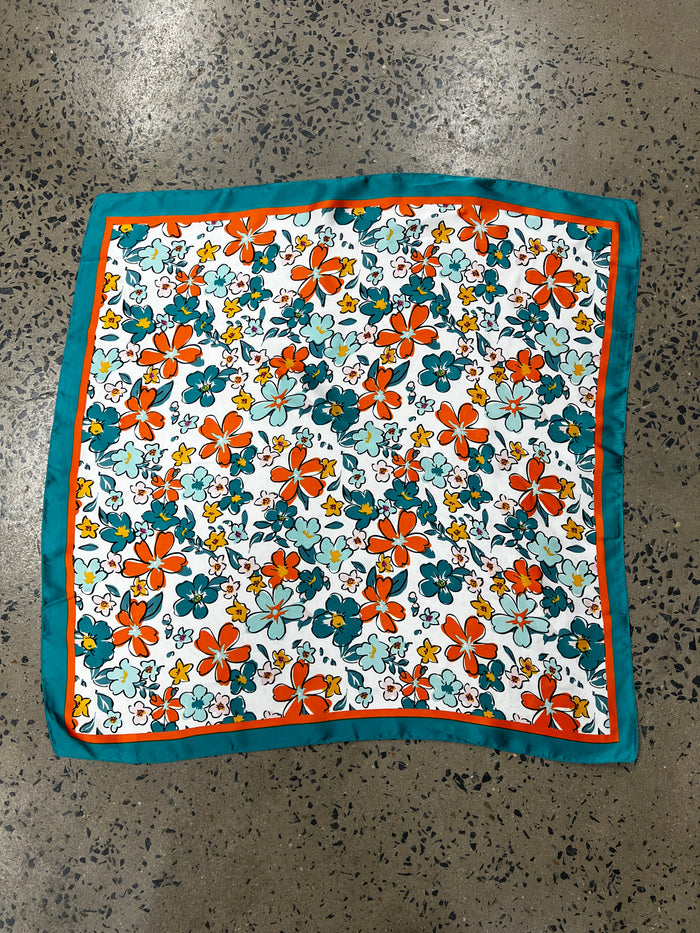 Western Wild Rag - Salverform Floral Print (Teal)
