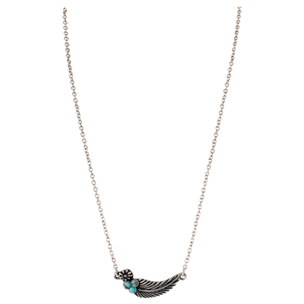 Western Necklace - Turquoise Feather Bar Pendant