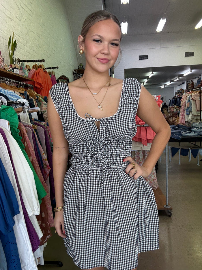 Charli Mini Dress - Black & White Gingham