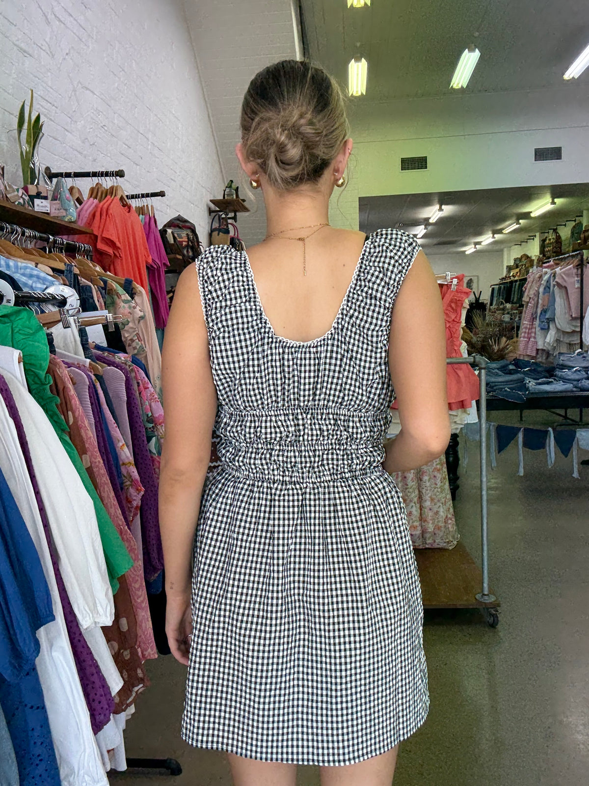 Charli Mini Dress - Black & White Gingham