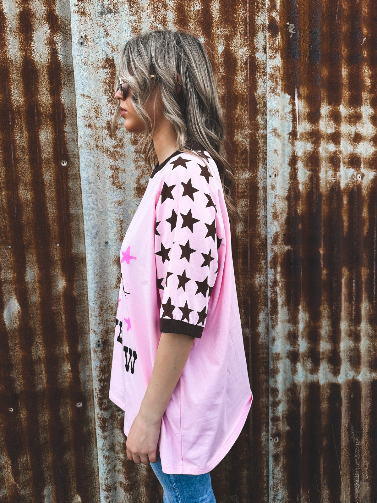 Yeehaw Oversized Tee - Pink & Brown