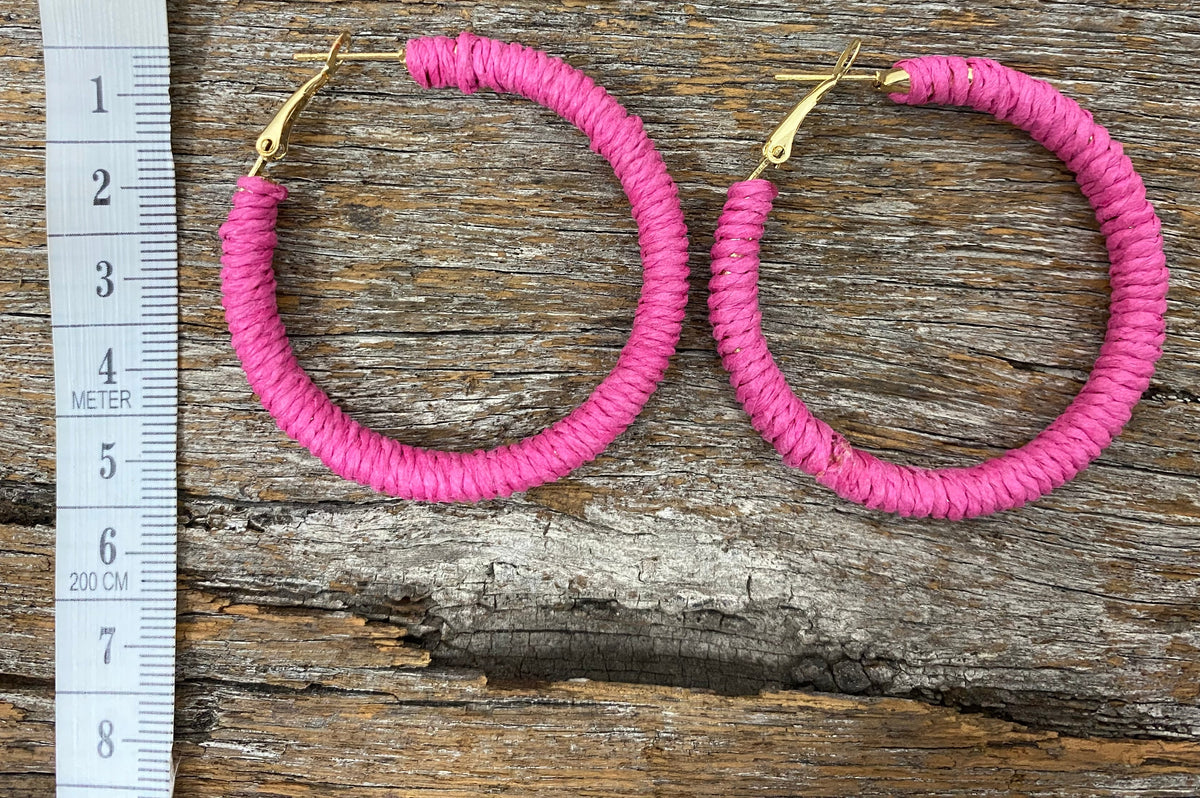 Earrings - Pink Rattan Hoop Earrings