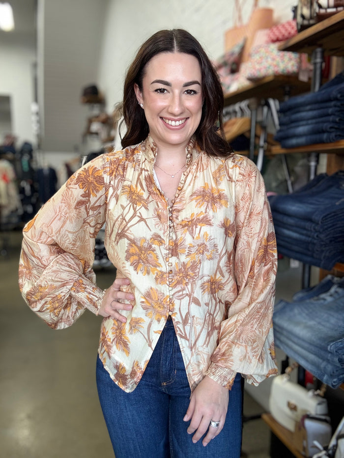 Bloom Top - Brown Print