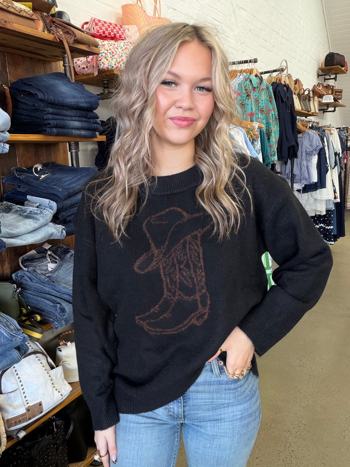 Western Boot & Hat Knit - Black
