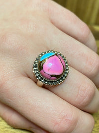 Taffy Adjustable Ring - Silver Pink Turquoise