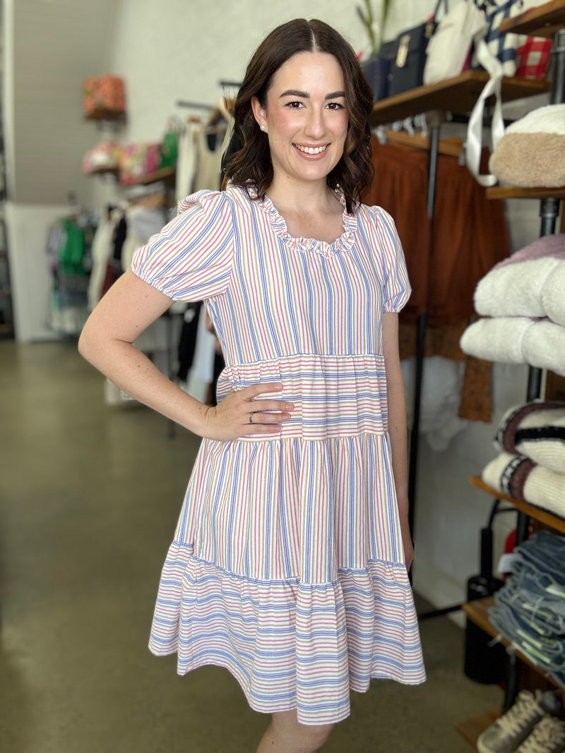 Darlene Dress - Pastel Stripe