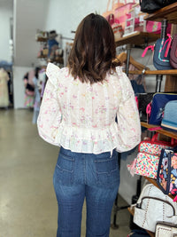 Ella Top - Soft Pastel Floral Ivory