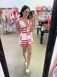Valentia Geo Pant Set - Pink/Red/White