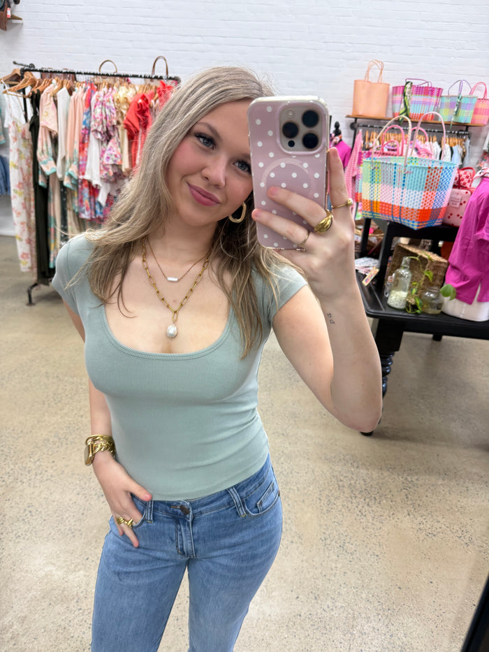 Eve Scoop Neck Tee - Sage