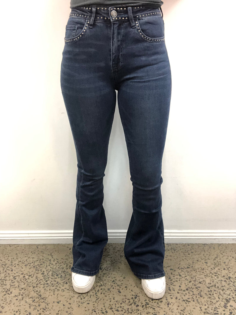 Rock Roll Cowgirl Jeans WHN2698 Studded High Rise Trouser