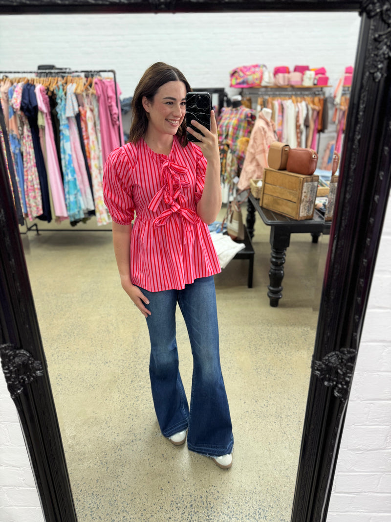 Monet Top - Pink & Red Stripe