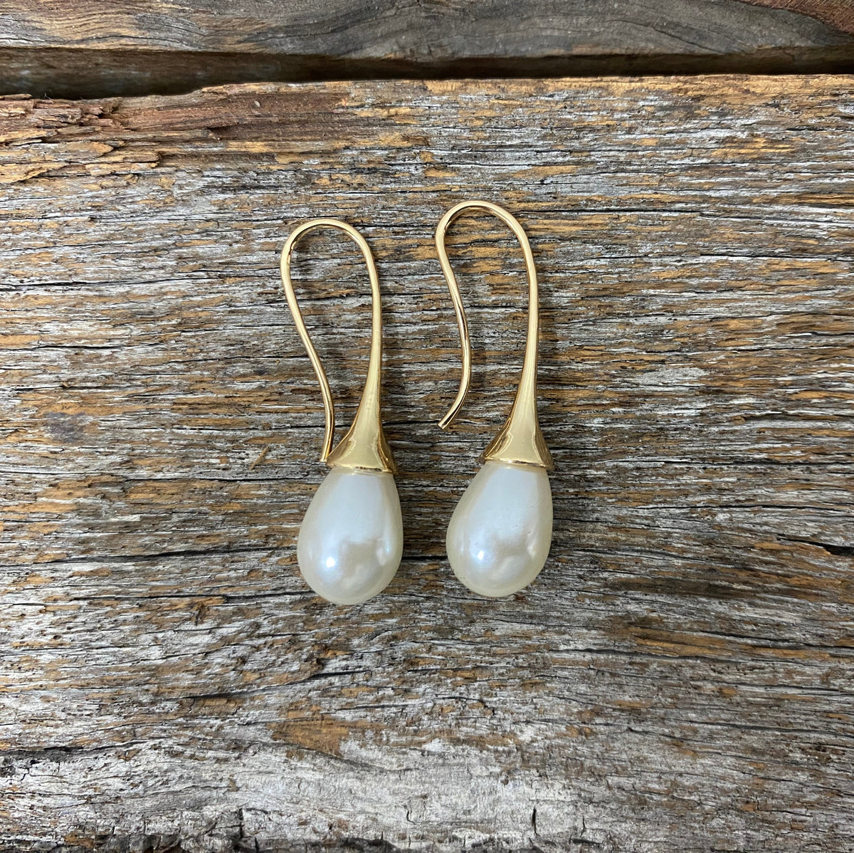 Earrings - Gold Tear Drop Pearl Earrings
