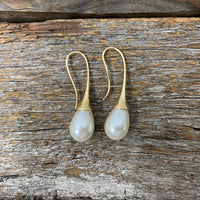 Earrings - Gold Tear Drop Pearl Earrings