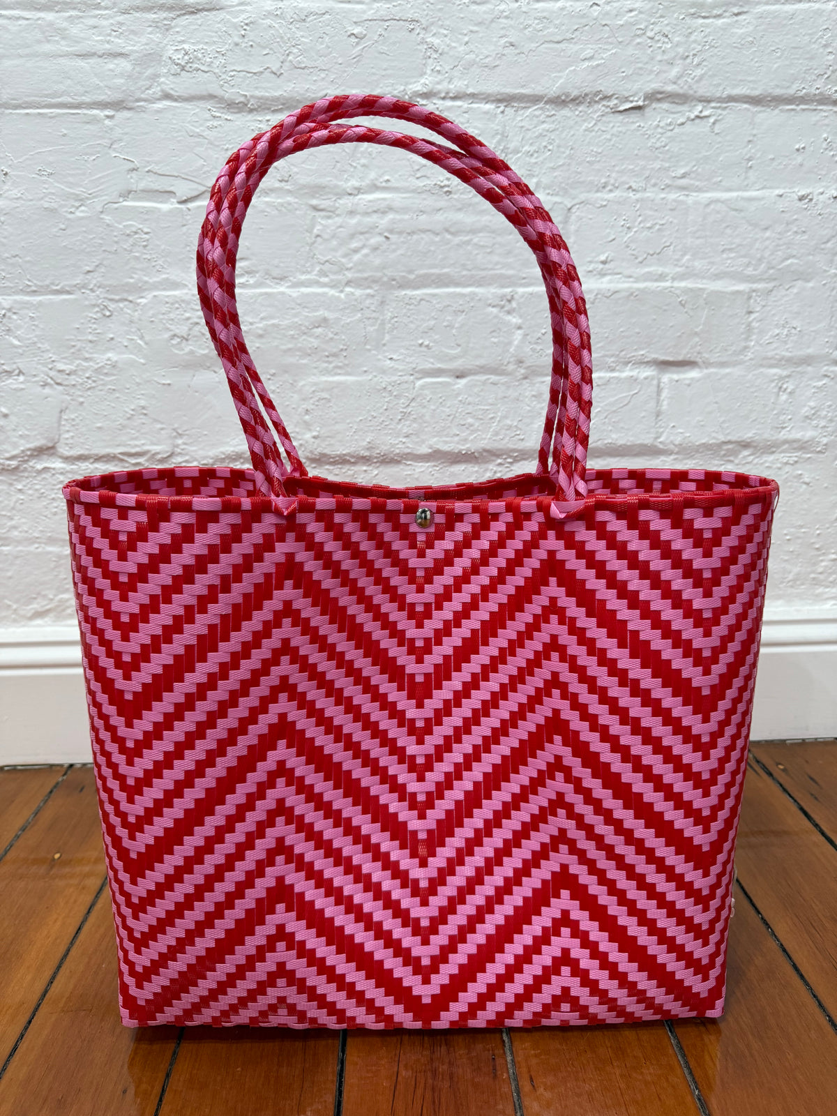Recycled Plastic Medium Tote Bag - Red & Pink