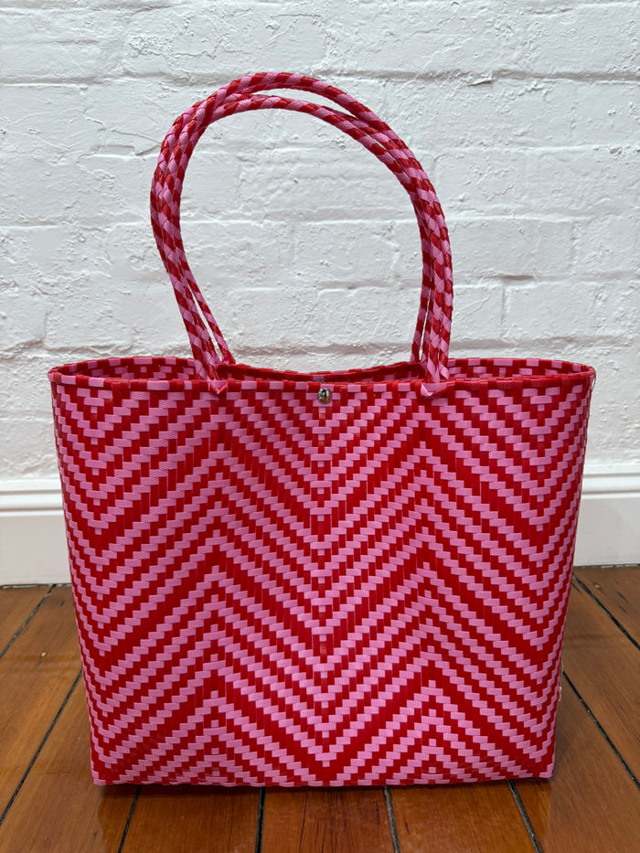 Recycled Plastic Medium Tote Bag - Red & Pink