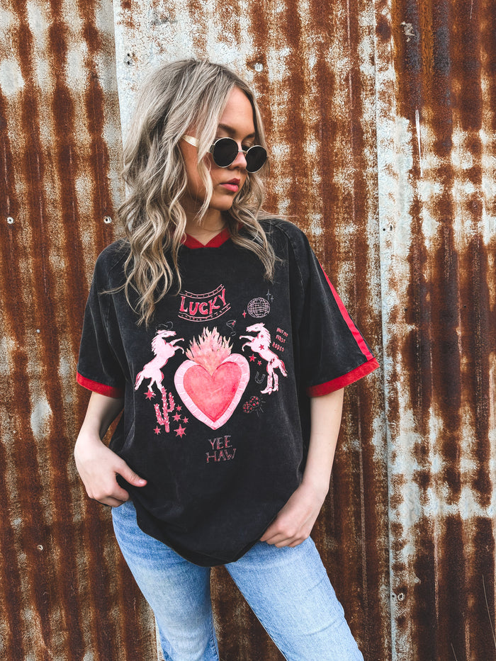 Lucky Yeehaw Tee - Charcoal