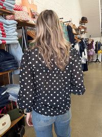 Lena Top - Black with White Polka Dot