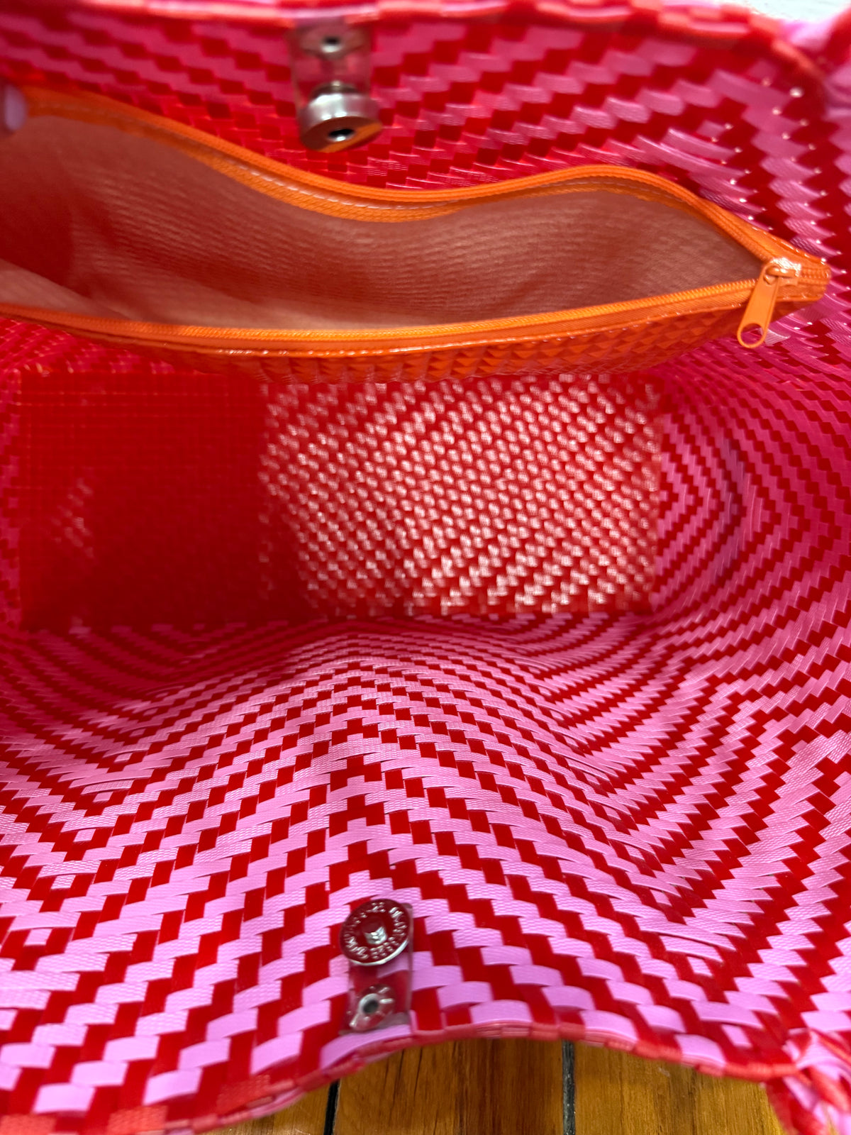 Recycled Plastic Medium Tote Bag - Red & Pink