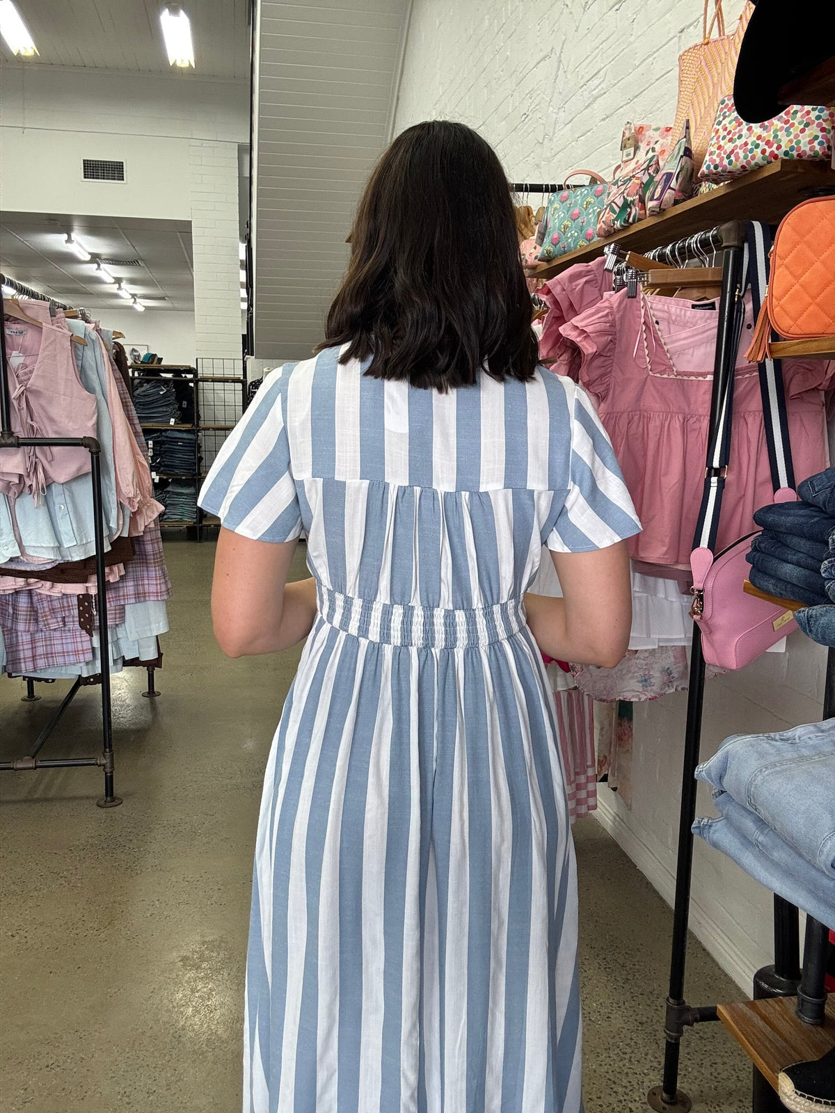 Addie Midi Dress - Blue Stripe