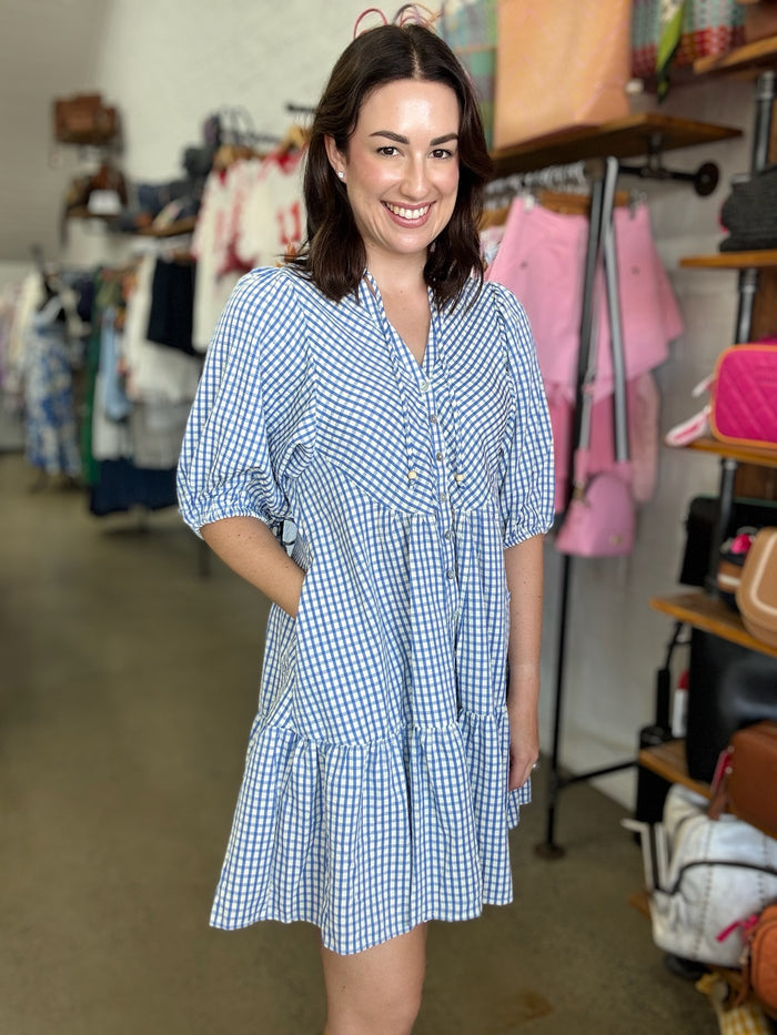 Hadley Dress - Blue & Cream Gingham