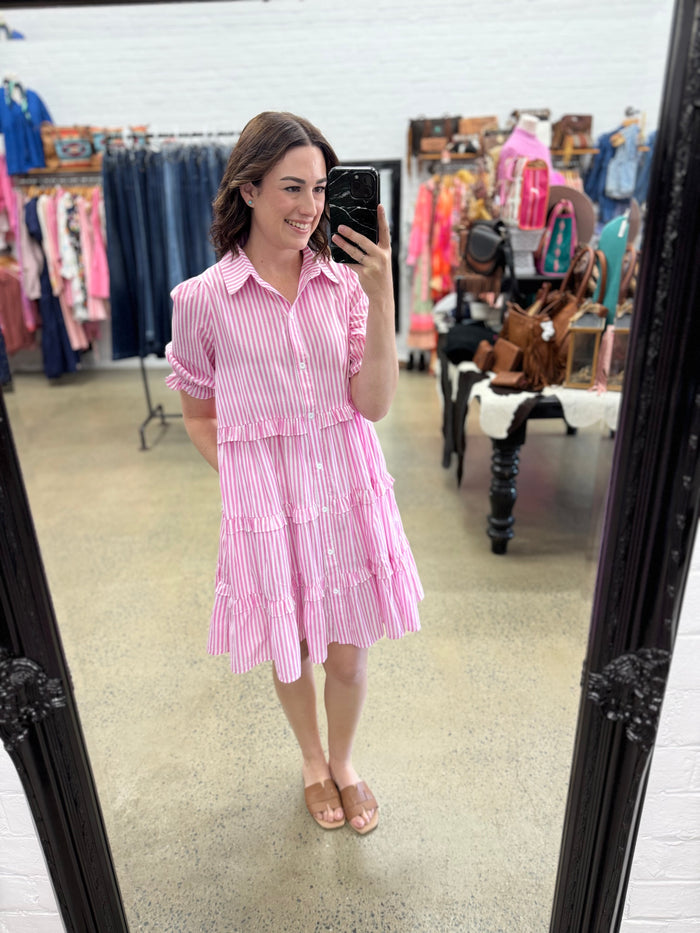 Mia Dress - Stripe Pink