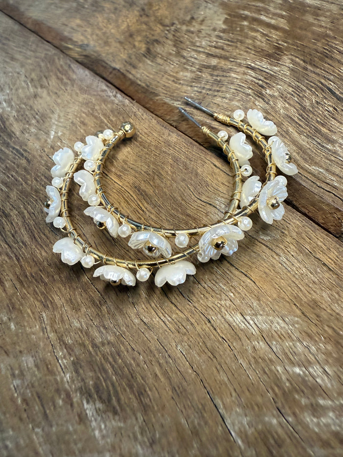 Earrings - Pearl Dainty Flower Hoop