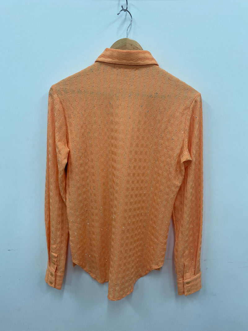 Cowgirl Tuff Pullover Arena Shirt - Orange With Silver Crystals