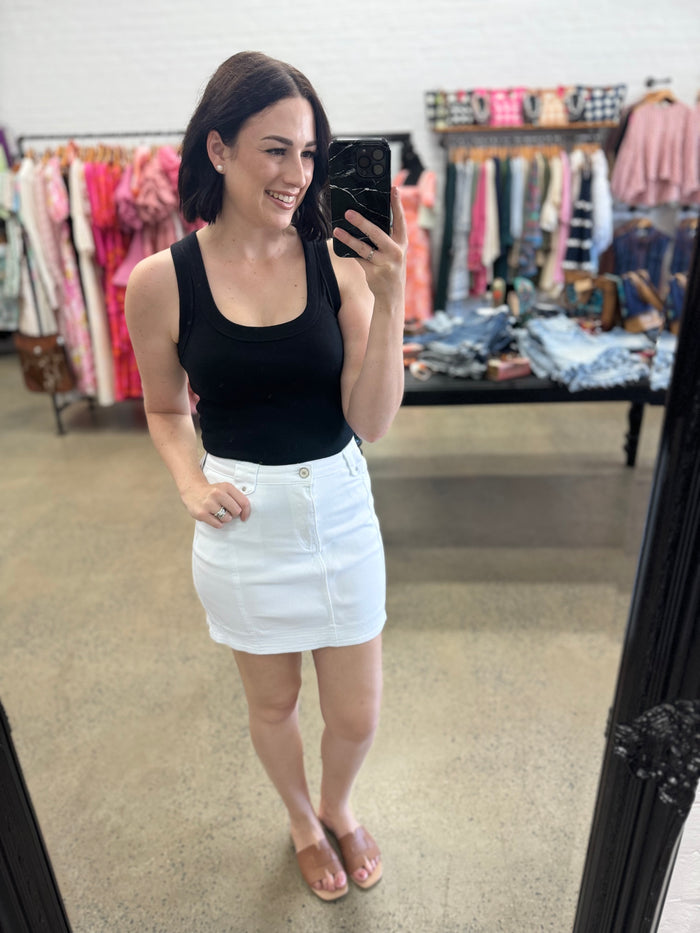 Penny - White Denim Skirt